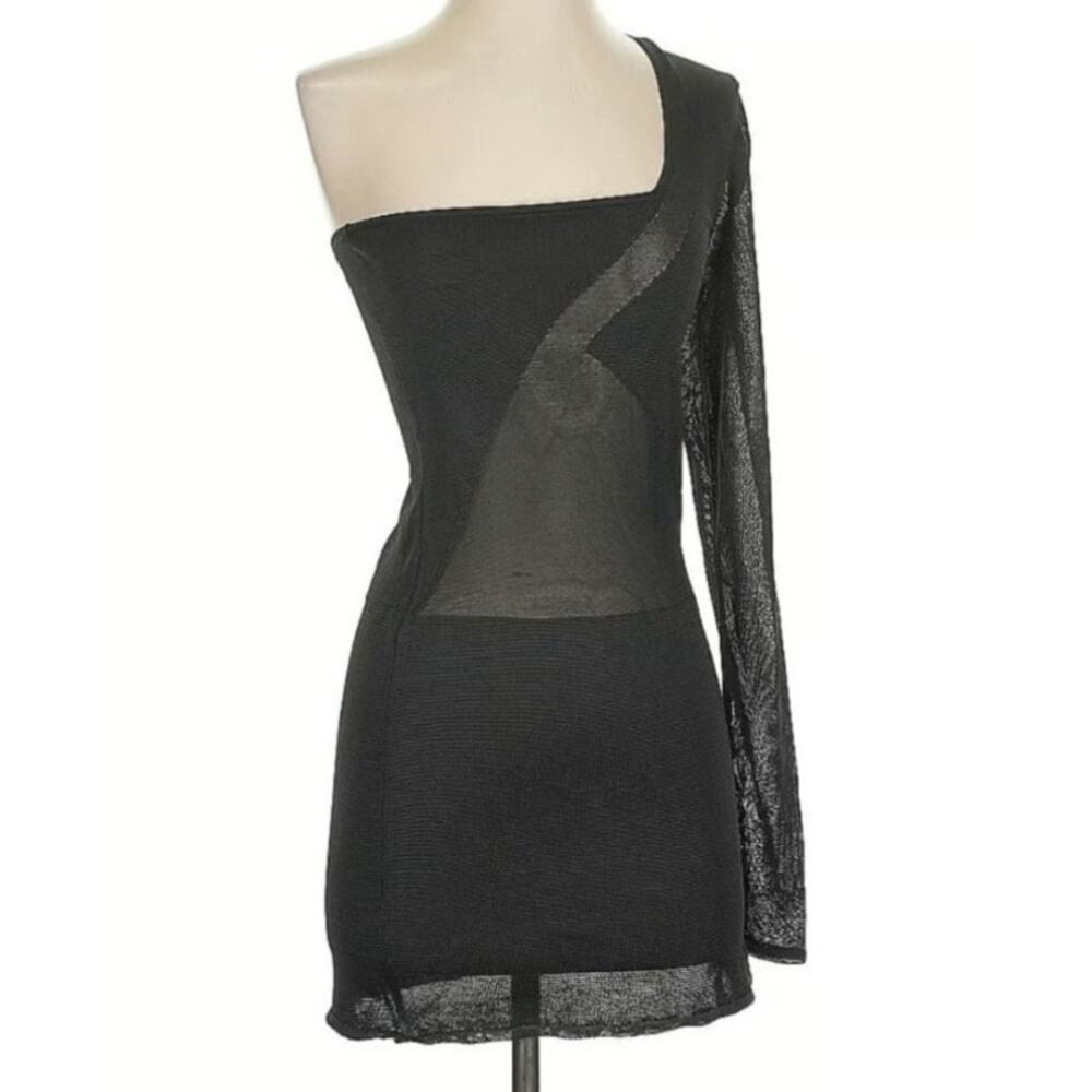 Sheer Black One Shoulder Mesh Bodycon Mini Dress Sculpted Club Baddie Edgy M EUC - Picture 4 of 10
